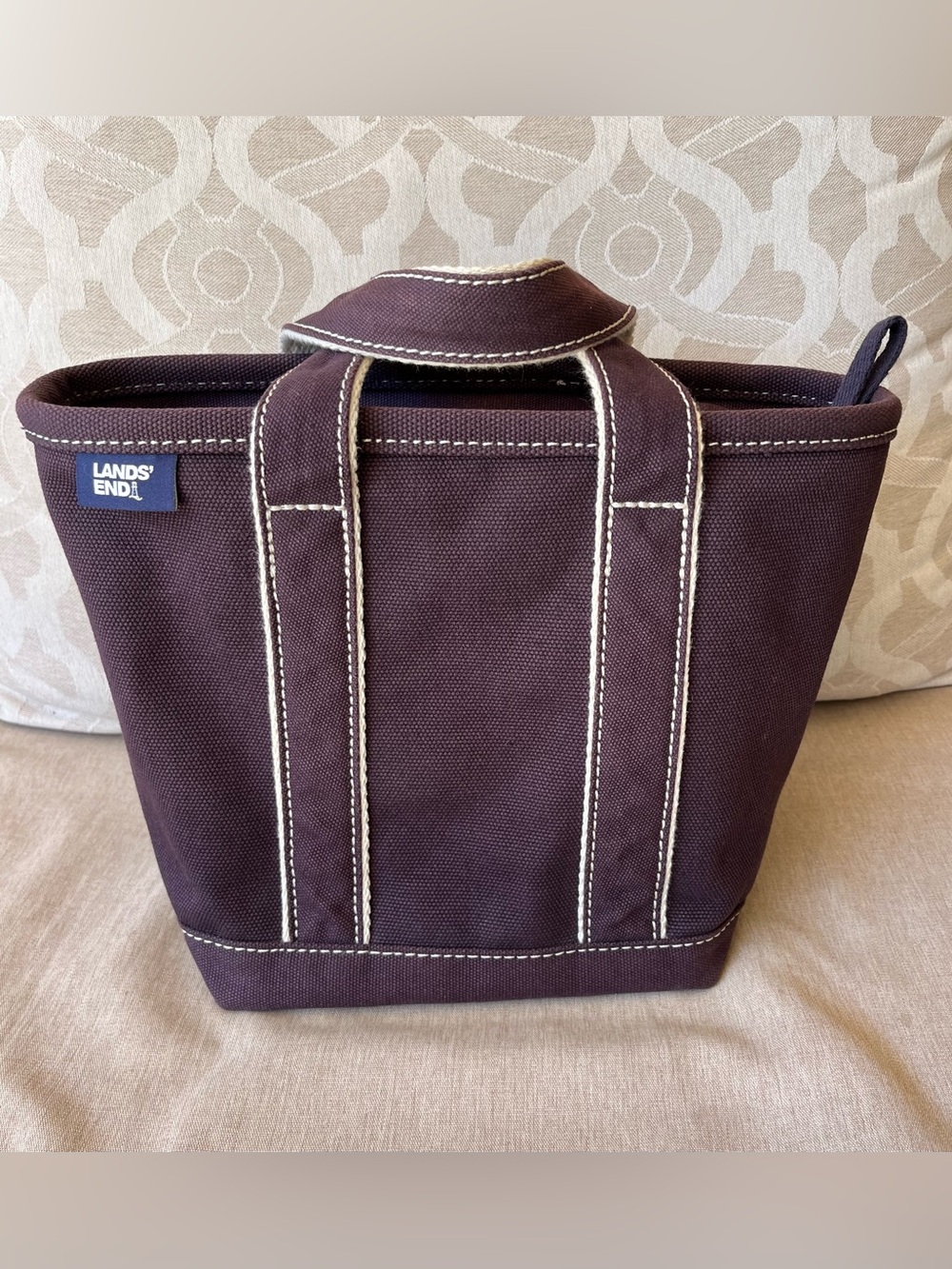Lands' End Small Zip Top Navy Canvas Tote